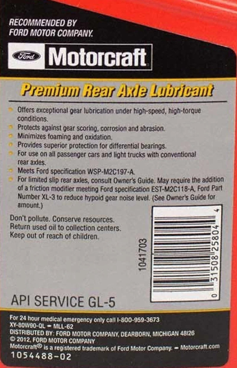 1 Quart Premium Rear Axle Lubricant OEM FORD MOTORCRAFT SAE 80W-90