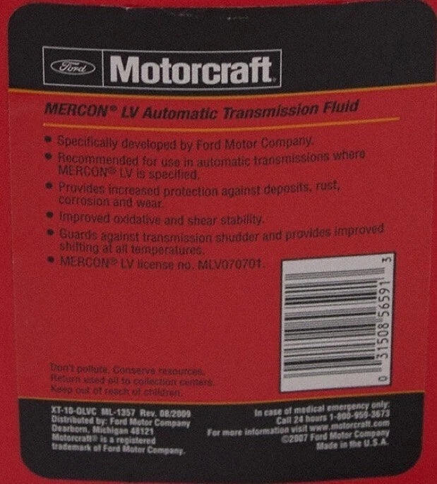 12 Quart Genuine FORD Automatic Transmission Fluid Motorcraft XT10QLVC MERCON LV