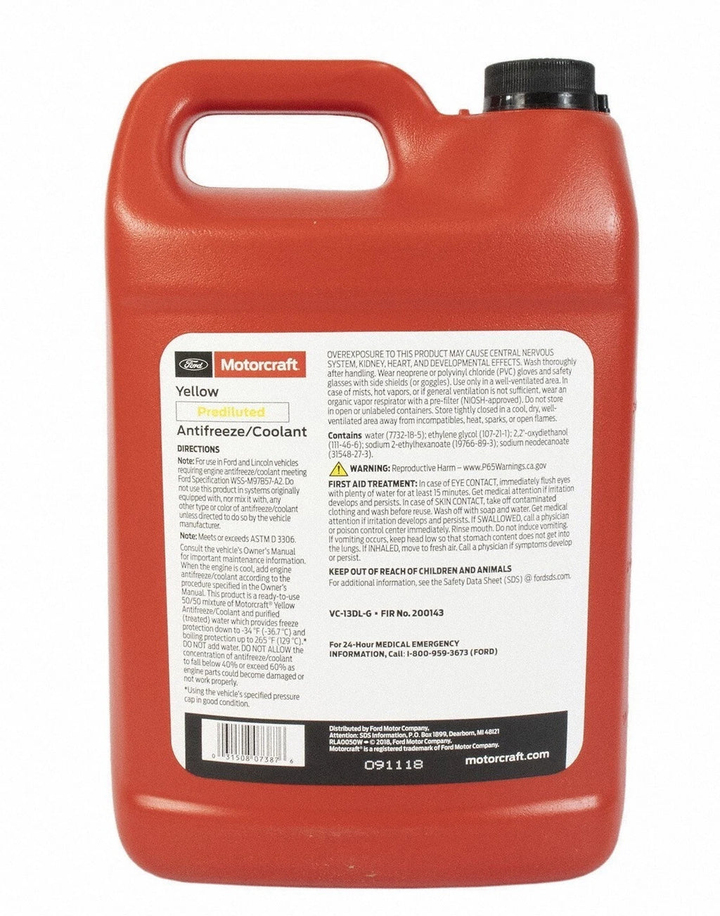 1 Gallon Engine Coolant Antifreeze Motorcraft Orange/Yellow Pre diluted