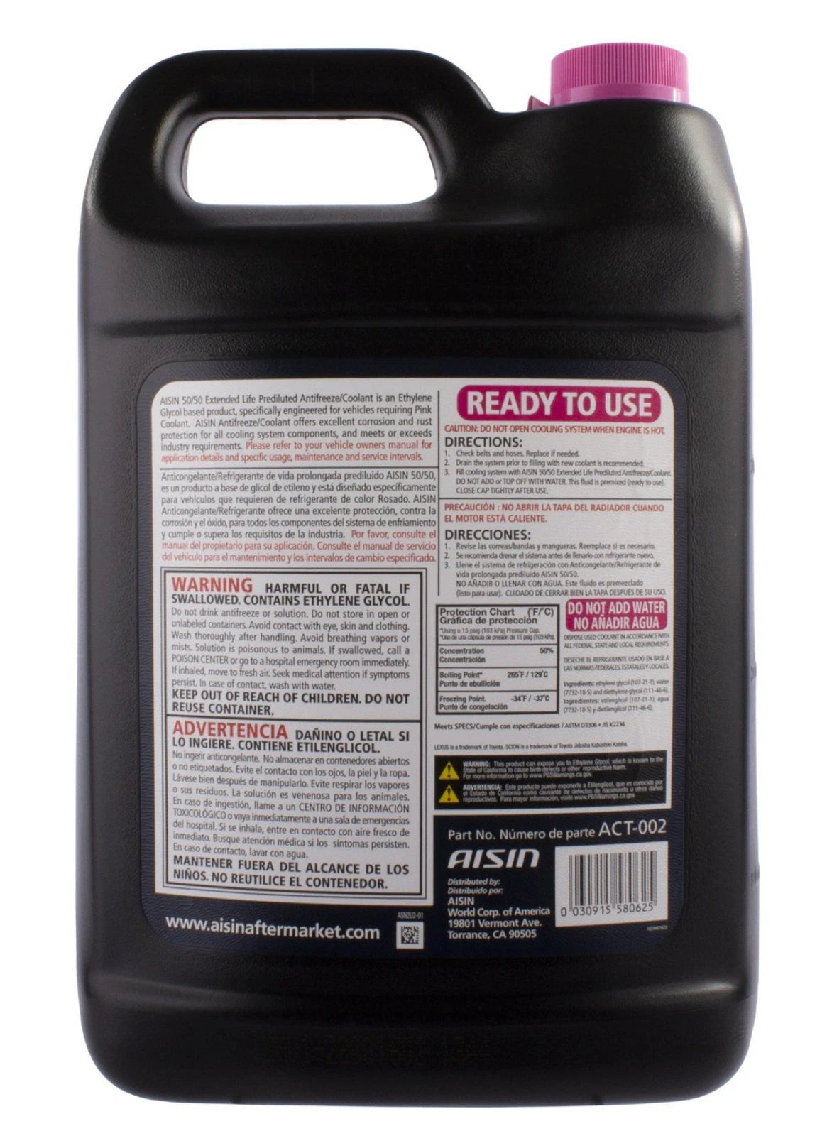 3 Gallons Engine Coolant/Antifreeze AISIN HOAT Extended Life Pink