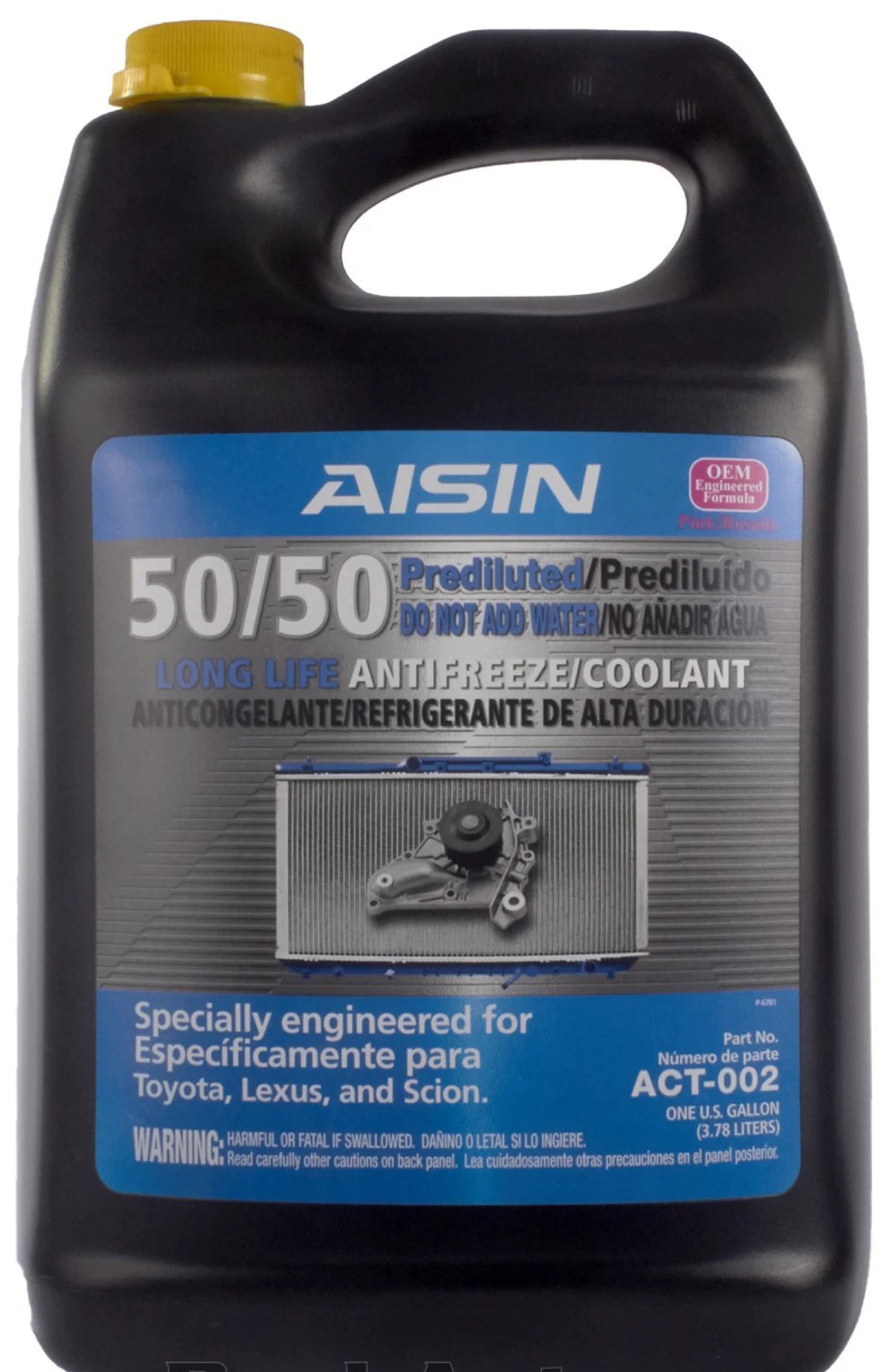 2 Galons Engine Coolant/Antifreeze AISIN HOAT Extended Life Pre-diluted BLUE