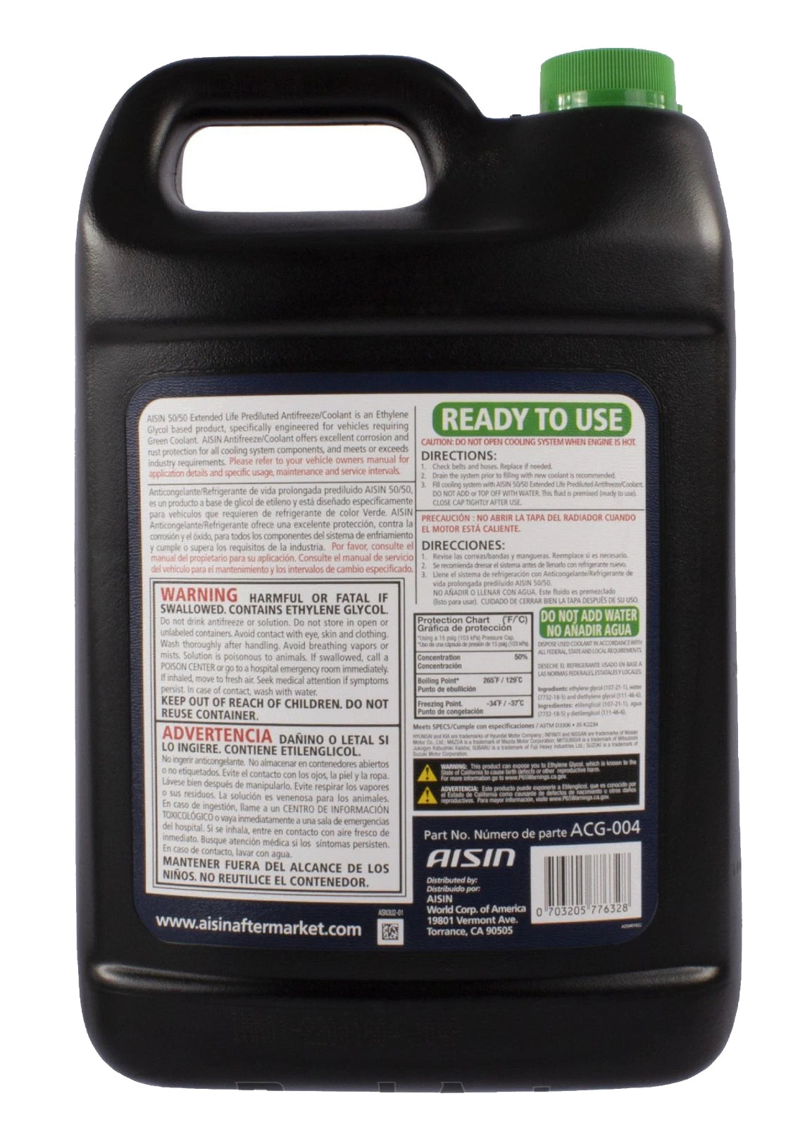 1 Gallon Ready to use Engine Coolant/Antifreeze (HOAT) AISIN Pre-diluted Green