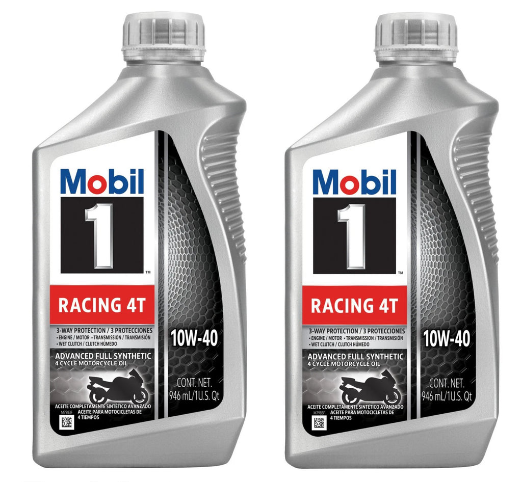 2 Quarts Motorcycle Engine Oil Mobil 1 Racing 4T 10W-40 Advanced Full Synthetic