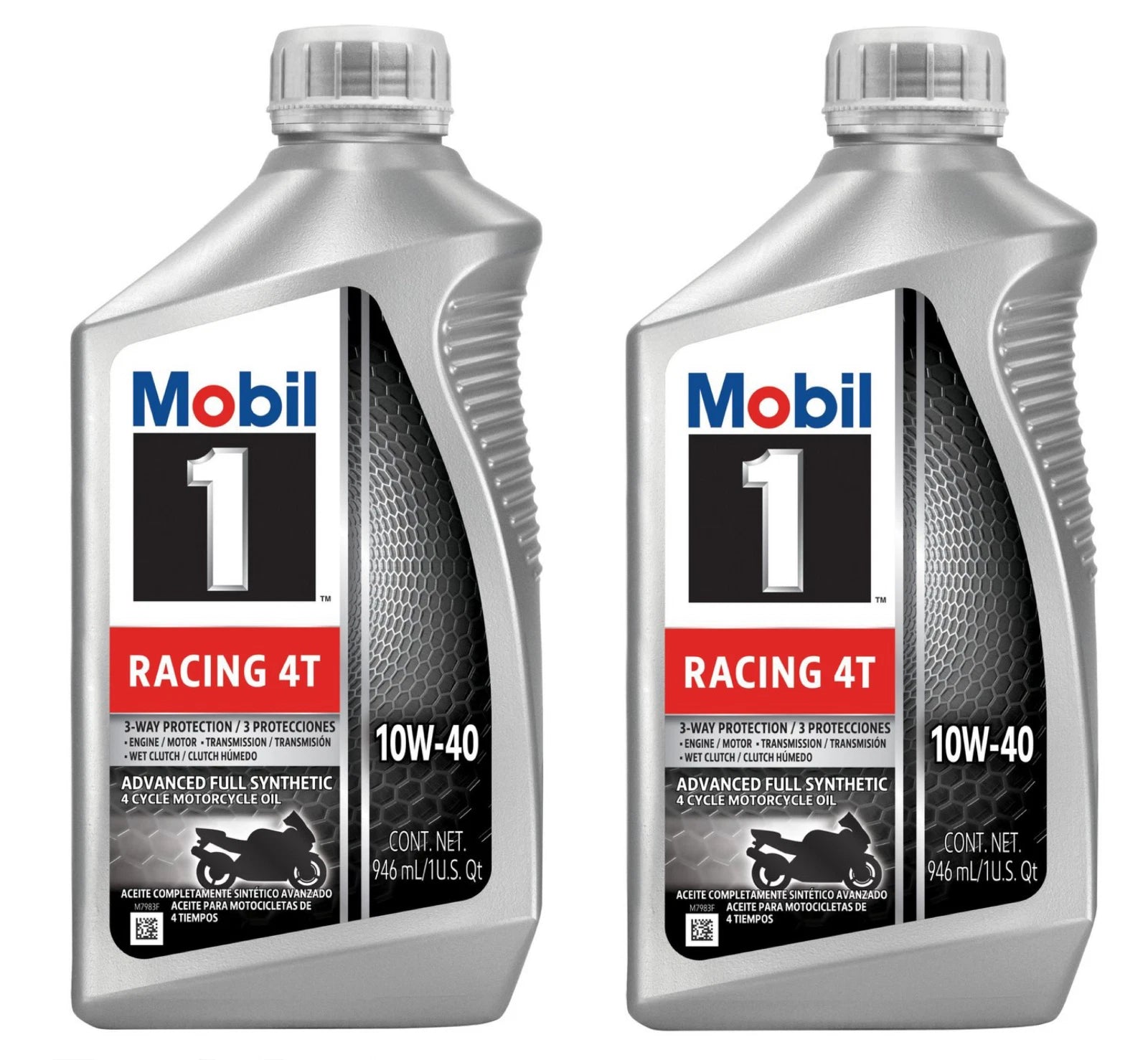 2 Quarts Motorcycle Engine Oil Mobil 1 Racing 4T 10W-40 Advanced Full Synthetic