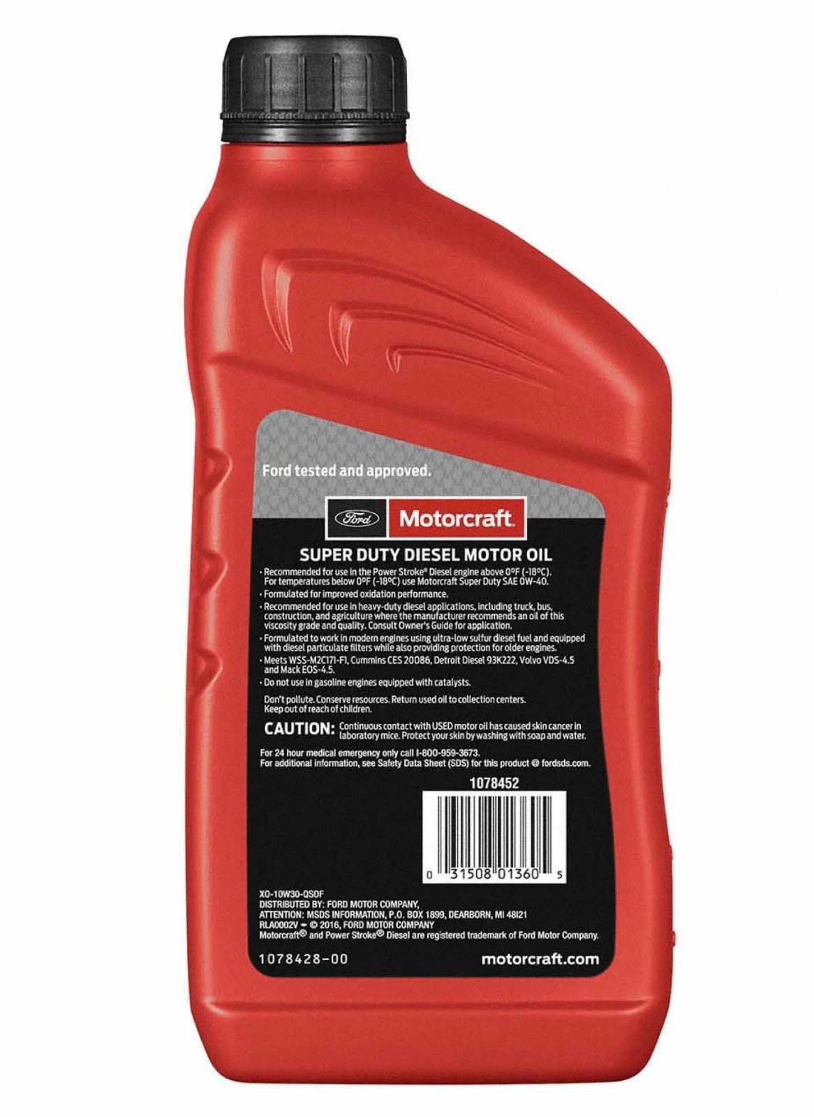 1 Quart Diesel Engine Motor Oil MOTORCRAFT Super Duty XO10W30QSDF SAE 10W30