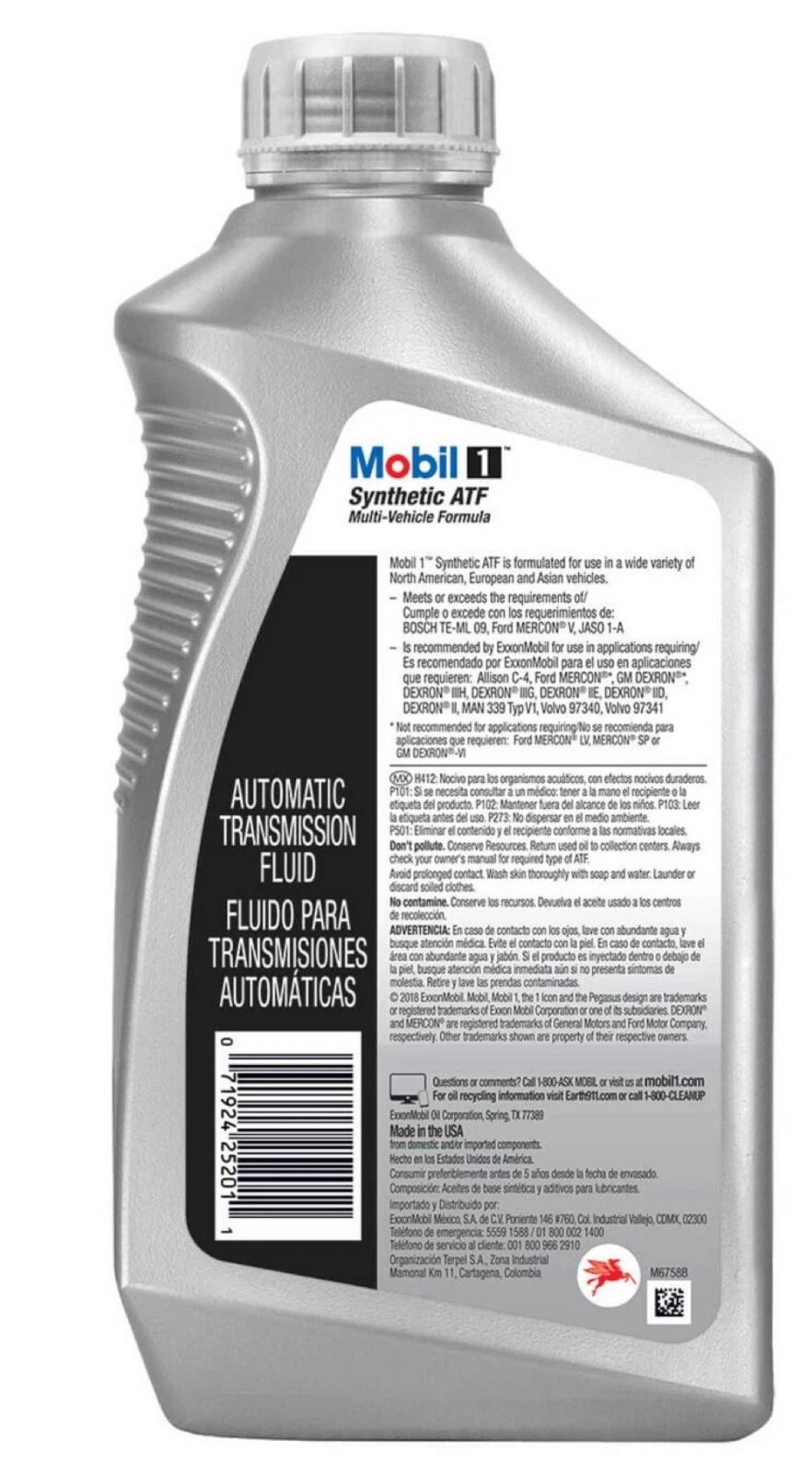 1 Quart/Liter Automatic Transmission Fluid MOBIL 1 Synthetic ATF