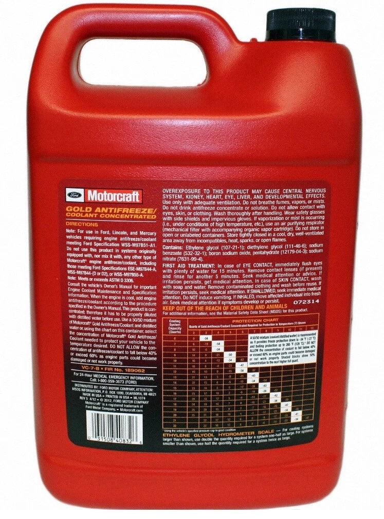 2 Gallons Engine Coolant/Antifreeze MOTORCRAFT VC7B GOLD Concentrated